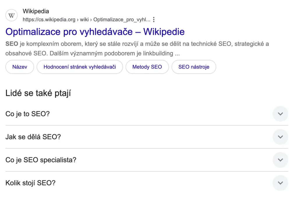 featured snippets - rozšíření výsledky vyhledávání
