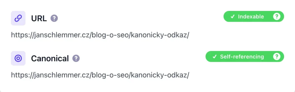 Kanonický odkaz - kontrola funkčnosti