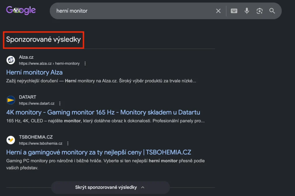 Placené výsledky ve vyhledávání SERP