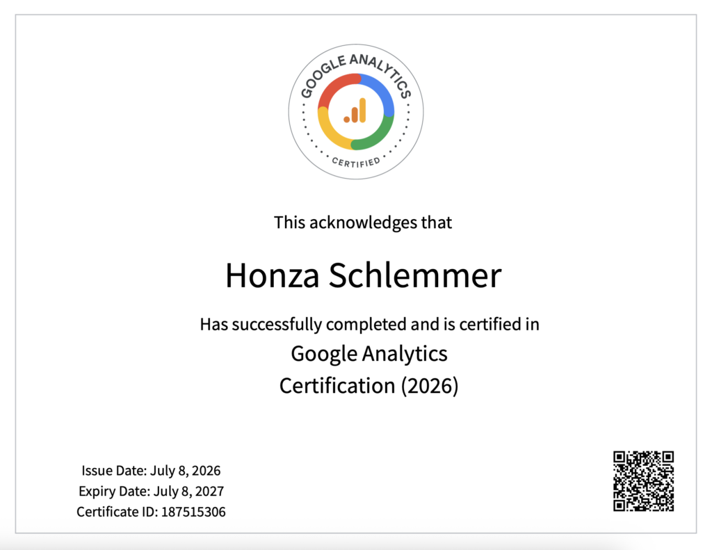 Honza Schlemmer - Google analytics certifikát
